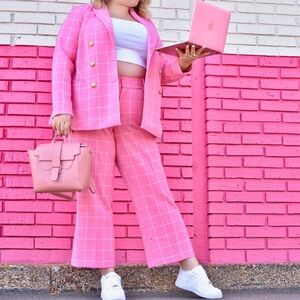 Eloquii pink plaid suit set